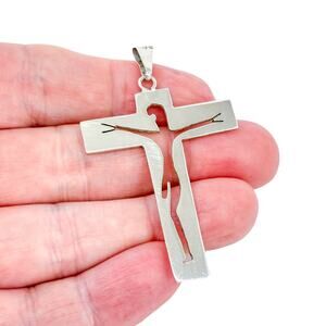 Vintage Sterling Silver 925 Mexico Crucifix Christ Cut Out Cross Pendant
